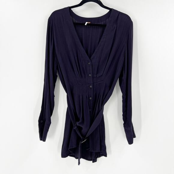 Free People Purple Belted Button Down Tunic M - Picture 2 of 5